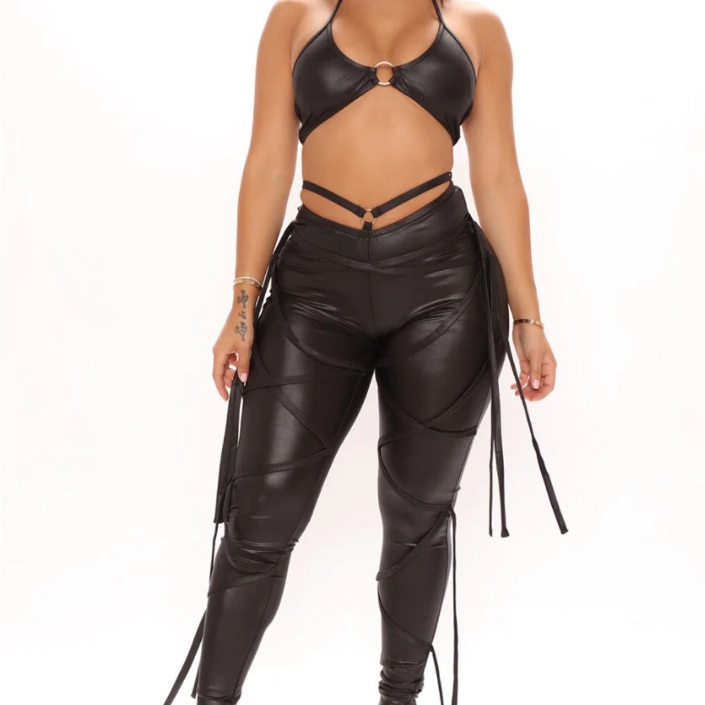 Fashion Nova Black Fringe pants and halter top